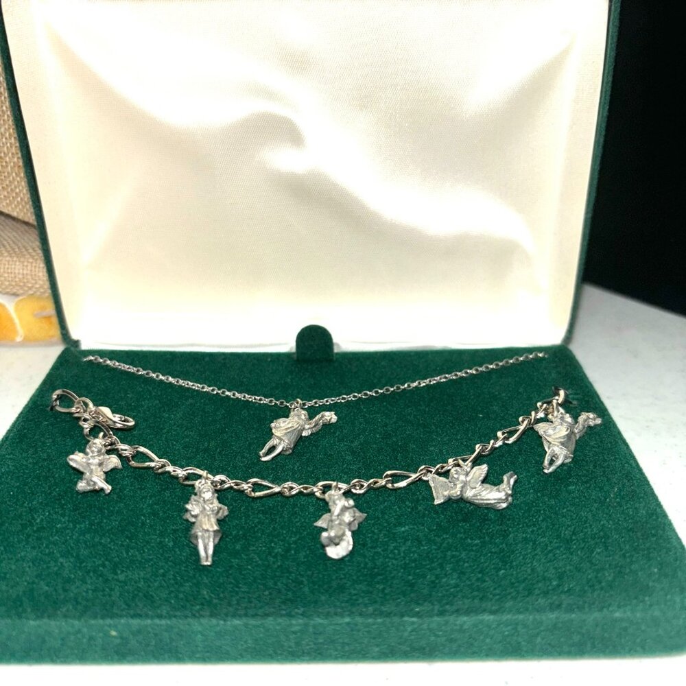NWT 18” SILVER Tone and ANGELS NECKLACE & 6-1/3”CHARM BRACELET SET